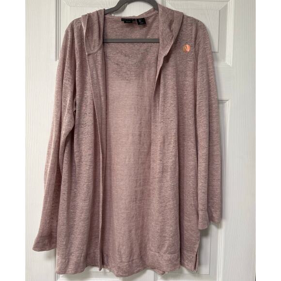 Tahari Women's Mauve100%Linen Hooded Open Front Light Jacket Top Size Large - Picture 1 of 13